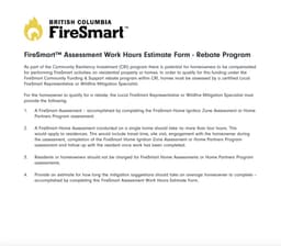 FireSmart Assessment Work Hours Estimate Form – Rebate Program