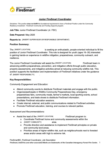 Job Description - Junior FireSmart Coordinator