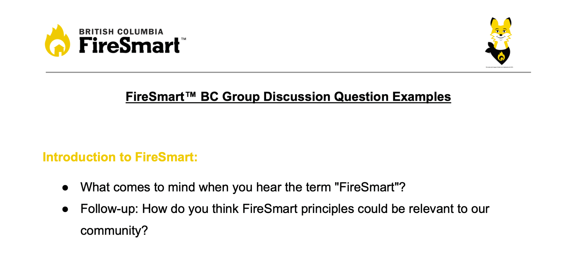FireSmart Community Engagement Discussion Questions