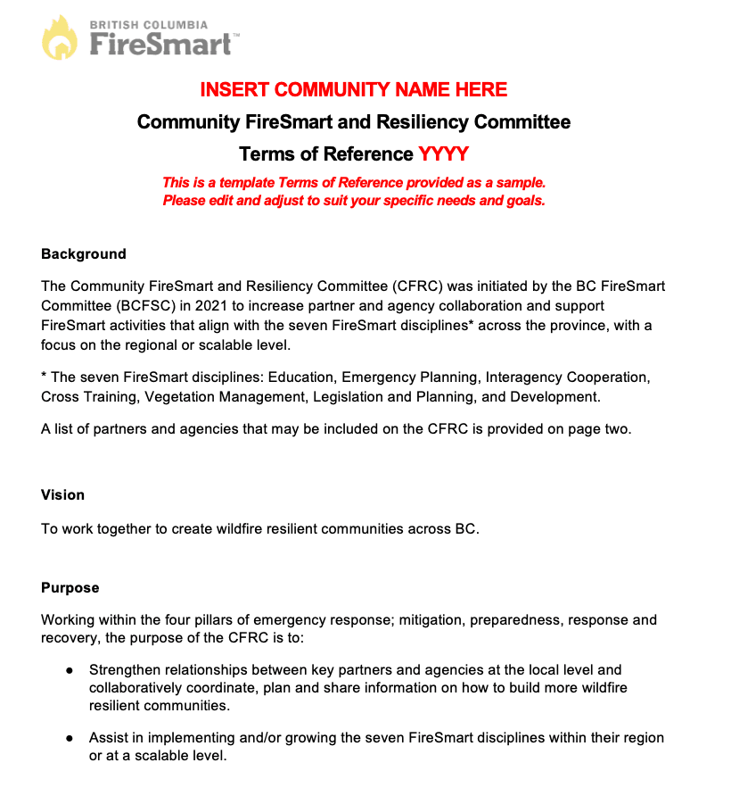 Community FireSmart and Resiliency Committee Terms of Reference