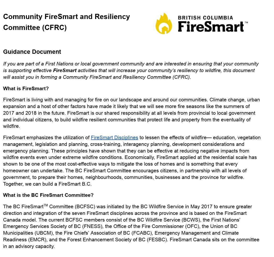Community FireSmart and Resiliency Committee Guidance