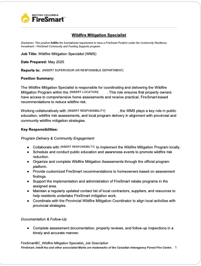 Job Description - Wildfire Mitigation Specialist