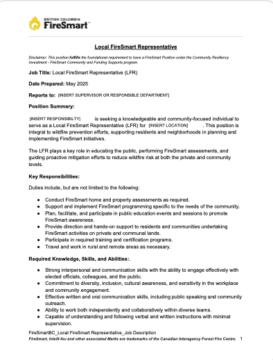 Job Description - Local FireSmart Representative