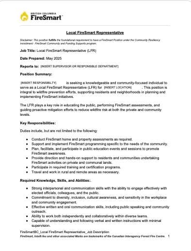 Job Description - Local FireSmart Representative