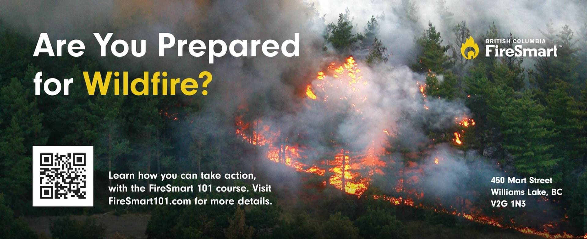 FireSmart mailing template with wildfire background.