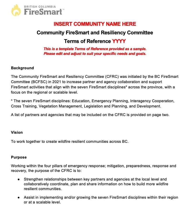 Community FireSmart and Resiliency Committee Terms of Reference